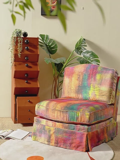 Abstract Watercolor Pattern Polyester Birch Wood Accent Chair - Creative Artistic Lounge Chair for Living Room