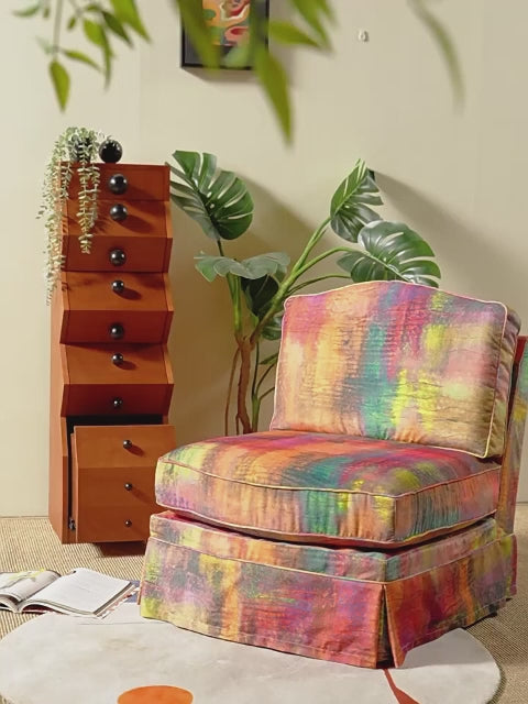 Abstract Watercolor Pattern Polyester Birch Wood Accent Chair - Creative Artistic Lounge Chair for Living Room