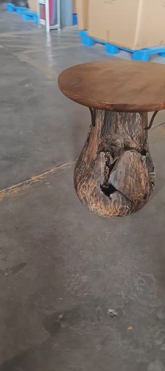 Mesa auxiliar de madera de teca natural china tradicional - Mesa de café tallada a mano para sala de estar 