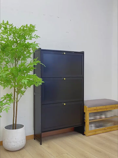 Modern Minimalist Rectangular Large Capacity Nan Bamboo Composite Panel Shoe Storage 2/3-Cabinet For Entryways