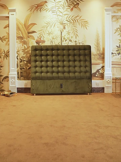 Velvet Sustainable Solid Wood Bed Frame - Vintage Cottage Olive Green Tufted Design