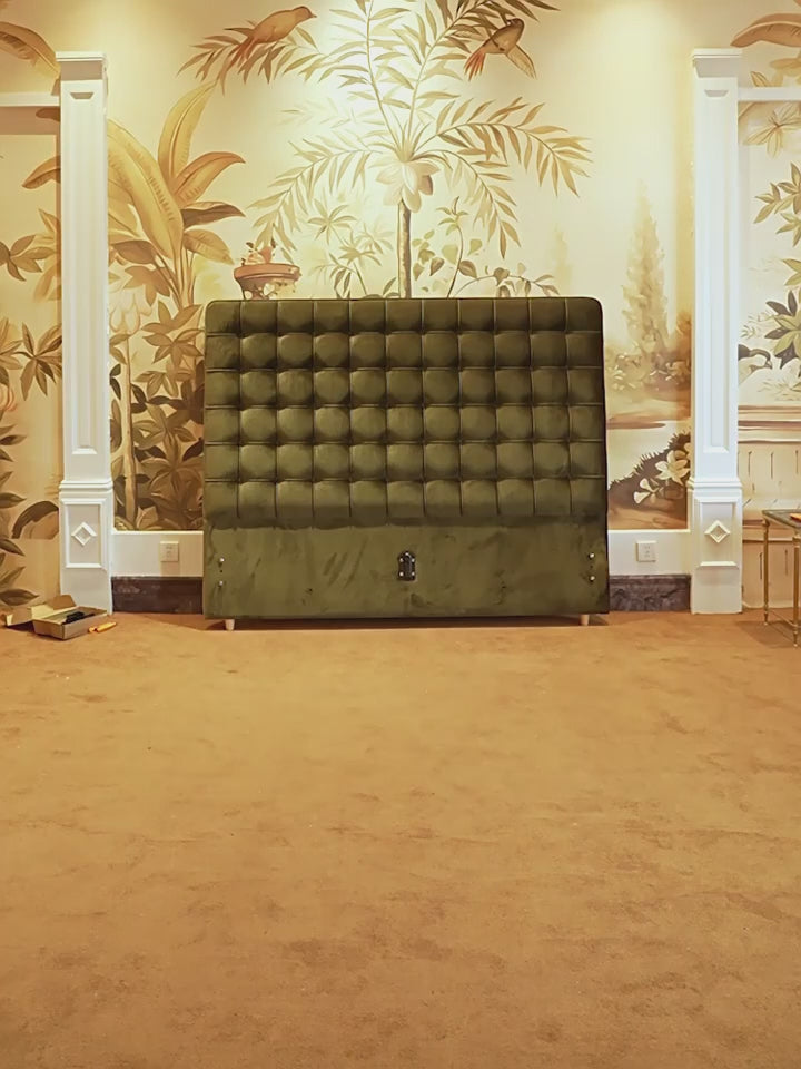 Velvet Sustainable Solid Wood Bed Frame - Vintage Cottage Olive Green Tufted Design