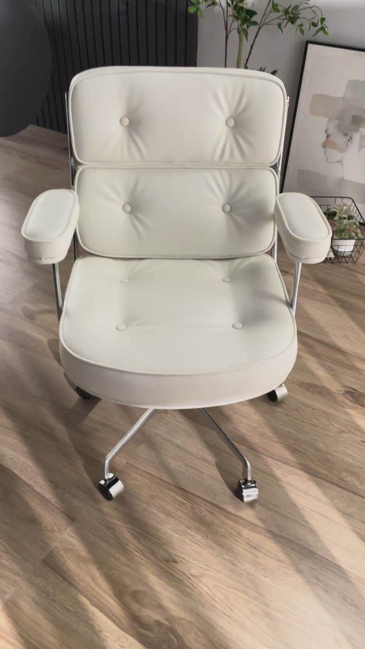 Moderner minimalistischer drehbarer höhenverstellbarer Schreibtischstuhl in quadratischer/rechteckiger Form aus Aluminiumlegierung, Mikrofaserleder und PU-Leder mit Rückenlehne und Armlehnen für Homeoffice 