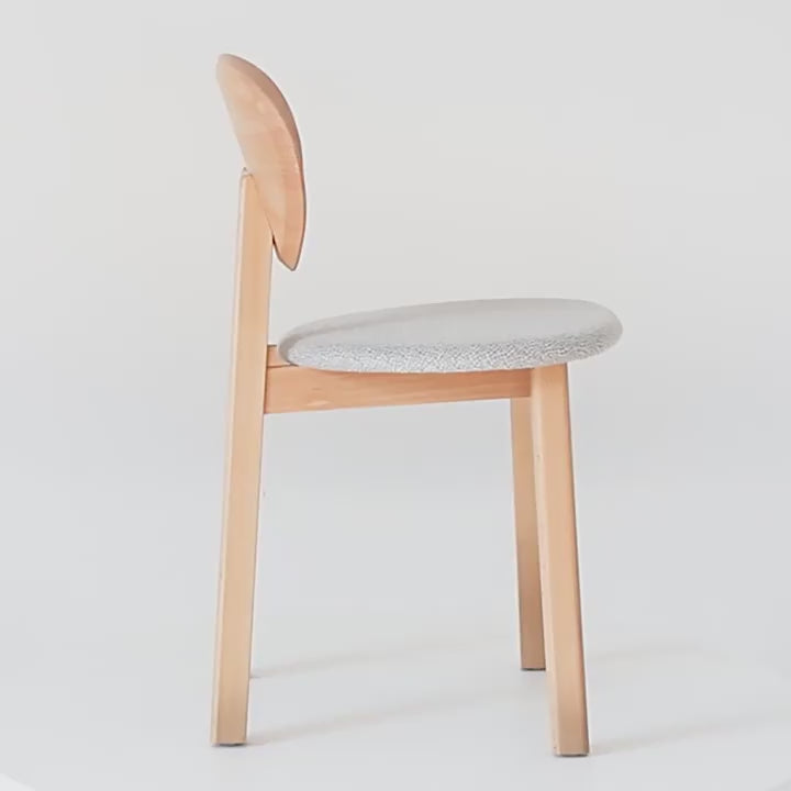 Minimalist Solid Beech Wood Dining Chair - Ergonomic Curved Comfort Fabric Padded Chair For Dining Room