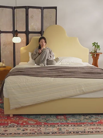 Detachable Dual-Tone Leather & Fabric Covers - Elegant French Curved Headboard Bed Frame For Your Bedroom