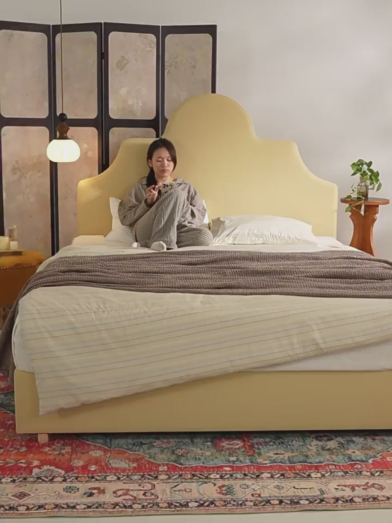 Detachable Dual-Tone Leather & Fabric Covers - Elegant French Curved Headboard Bed Frame For Your Bedroom