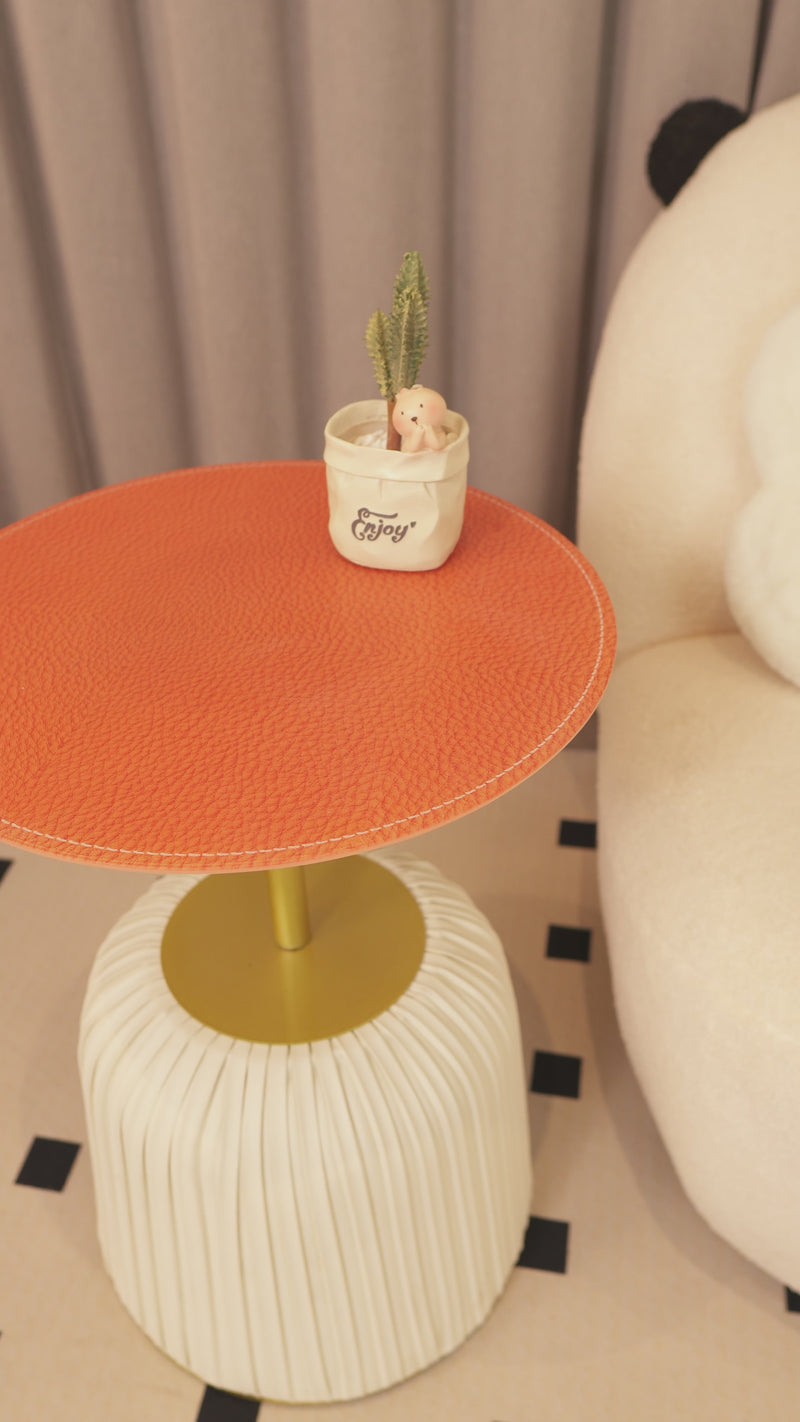 Contemporary Nordic Cylindrical Round PU Leather Glass Metal End Table 1-Tier For Living Room