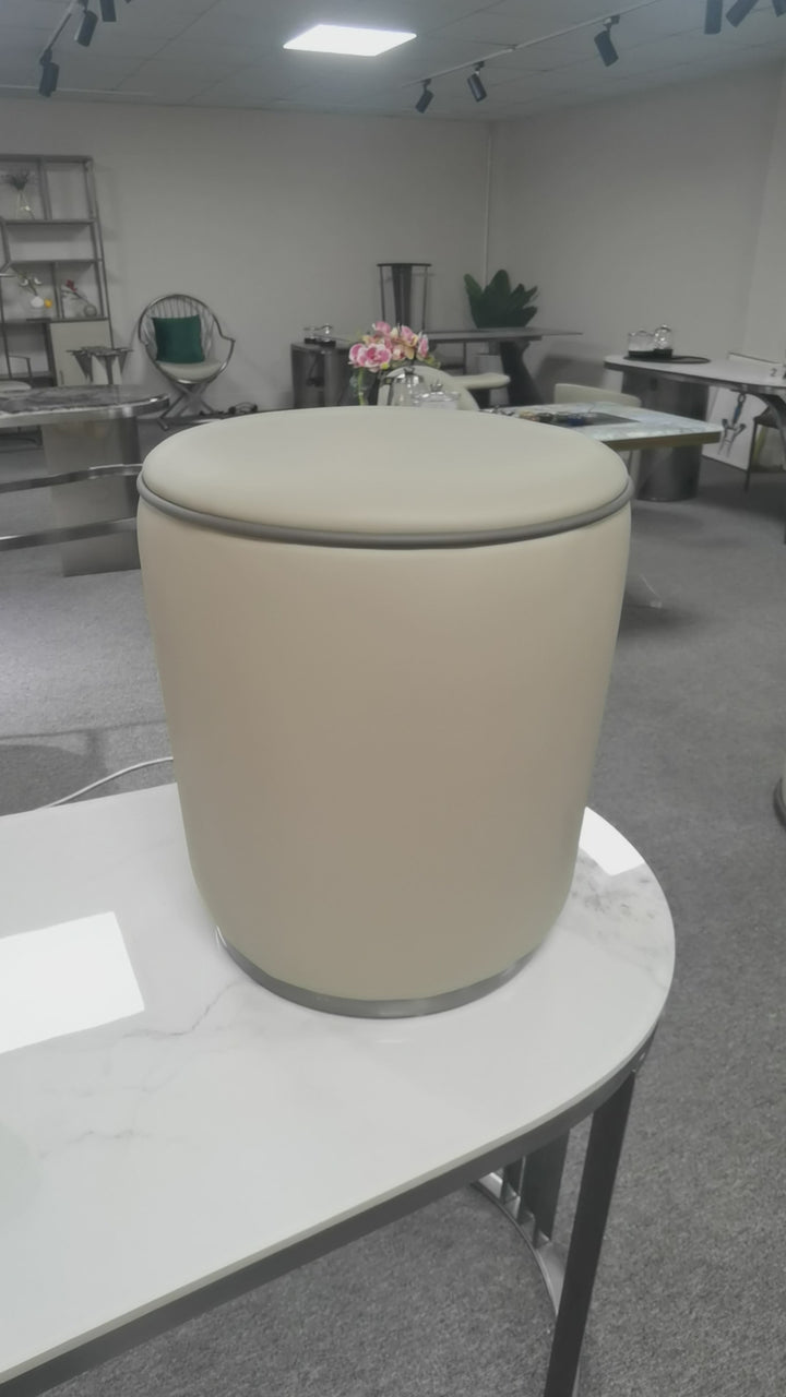 Tabouret de vanité rond en cuir microfibre et acier inoxydable de simplicité moderne pour chambre, salon et salle de thé 