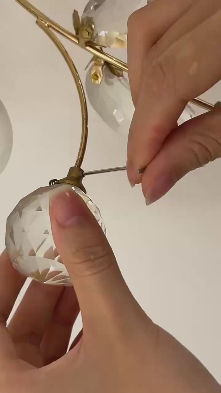 Rama de Rosa Francesa Tradicional Redonda de Cristal Cerámica Hierro Lámpara de Araña de 9 Luces Para Sala de Estar 