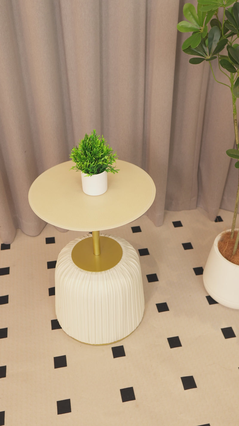 Contemporary Nordic Cylindrical Round PU Leather Glass Metal End Table 1-Tier For Living Room