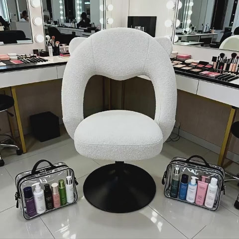 Contemporary Nordic Foldable Cartoon Bear Teddy Fleece Sponge Carbon Steel Liftable Vanity Stool Backrest For Bedroom