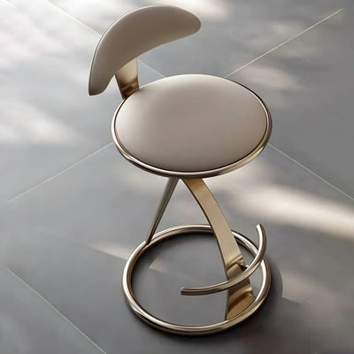 Taburete de mostrador giratorio con tapizado de cuero redondo moderno de lujo, estructura de metal, respaldo bajo, reposapiés para cocina 