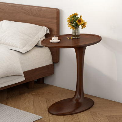 Modern Minimalist Oval Solid Wood Side Table 1-Tier For Living Room