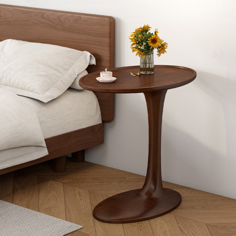 Modern Minimalist Oval Solid Wood Side Table 1-Tier For Living Room