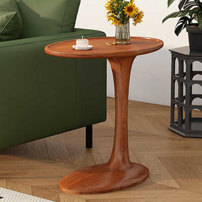 Modern Minimalist Oval Solid Wood Side Table 1-Tier For Living Room