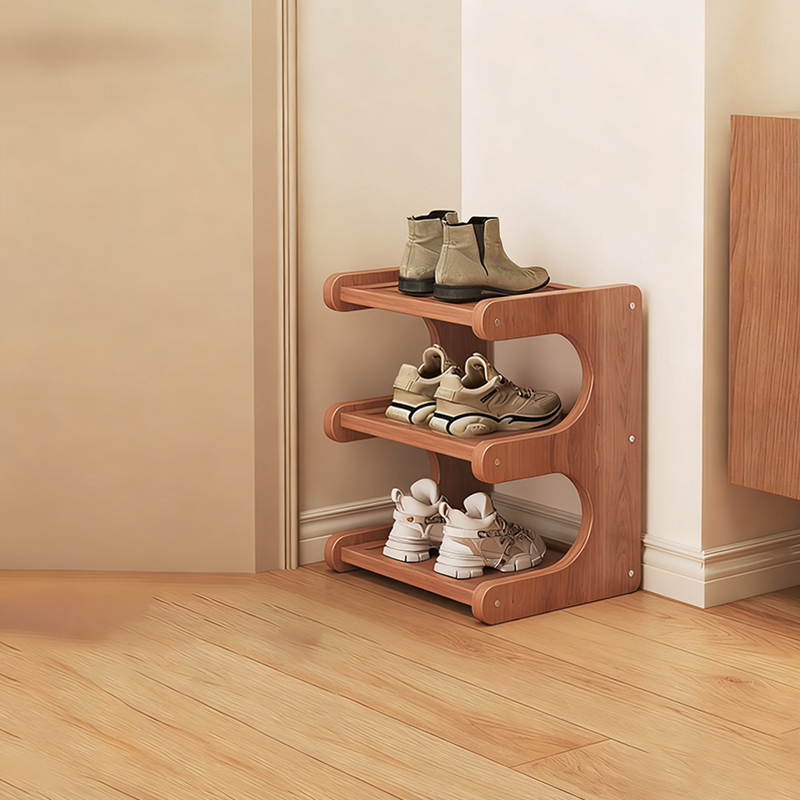 Moderner minimalistischer rechteckiger Bambus-MDF-Schuhspeicher 2/3/4/5-stufig für das Wohnzimmer 