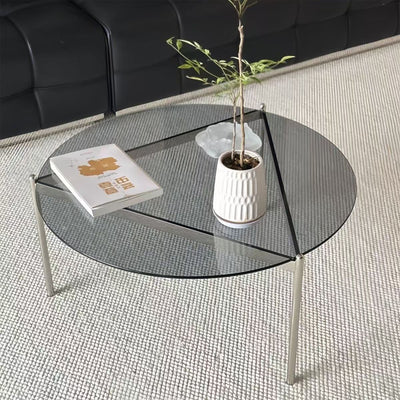 Modern Minimalist Round Triangle Tempered Glass Stainless Steel Coffee Table 1-Tier For Living Room