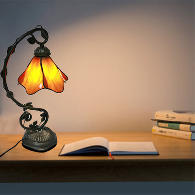 Lámpara de mesa moderna minimalista con forma de pétalo de metal y vidrio con 1 luz para dormitorio 