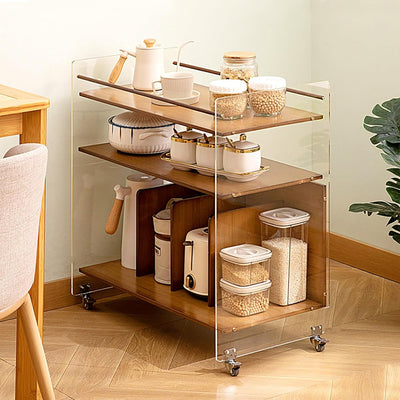 Table d'appoint rectangulaire en bois et acrylique de simplicité moderne avec étagères de rangement à 3 niveaux pour le salon 