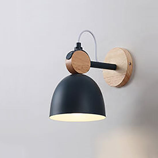 Nordic Macaron Dome Shade Wooden Chassis 1-Light Wall Sconce Lamp