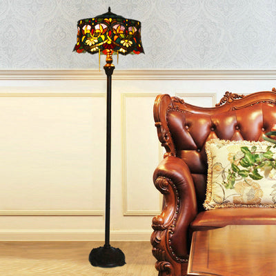 Lámpara de pie de 2 luces con forma de yurta de vidrio teñido de lirio tradicional Tiffany para estudio 