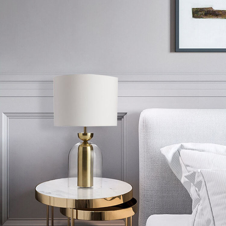 Modern Minimalist Fabric Cylinder Glass Base 1-Light Table Lamp