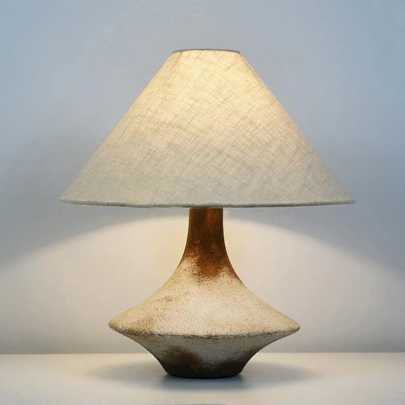 Wabi-Sabi Vintage Cone Vase Base Ceramic Fabric 1-Light Table Lamp
