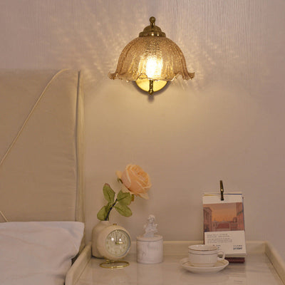 Traditional French Floral Hardware Glass 1-Light Wall Sconce Lamp For Bedroom