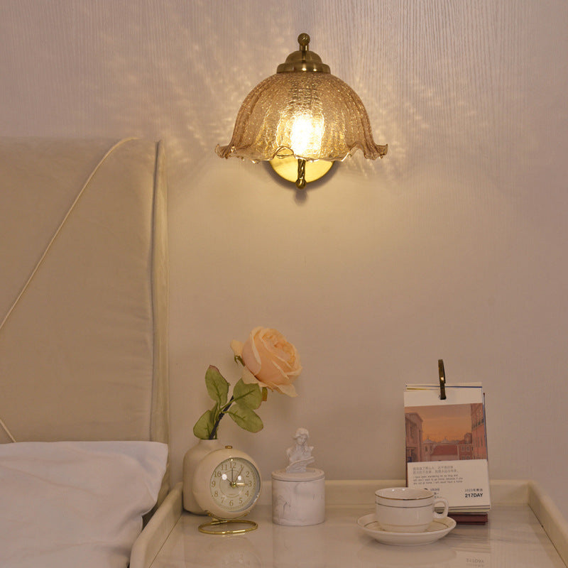 Traditional French Floral Hardware Glass 1-Light Wall Sconce Lamp For Bedroom