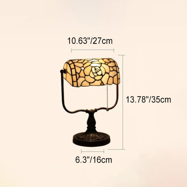 Traditional Tiffany Floral Butterfly Stained Glass 1-Light Bank Zipper Table Lamp for Bedroom