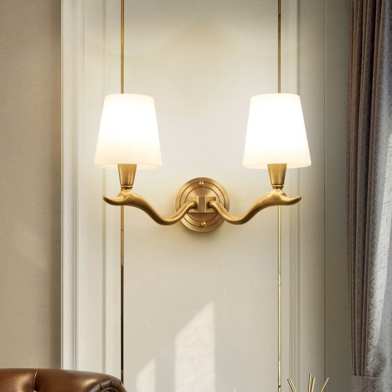 European Luxury Brass Swan Neck Glass 1/2 Light Wall Sconce Lamp