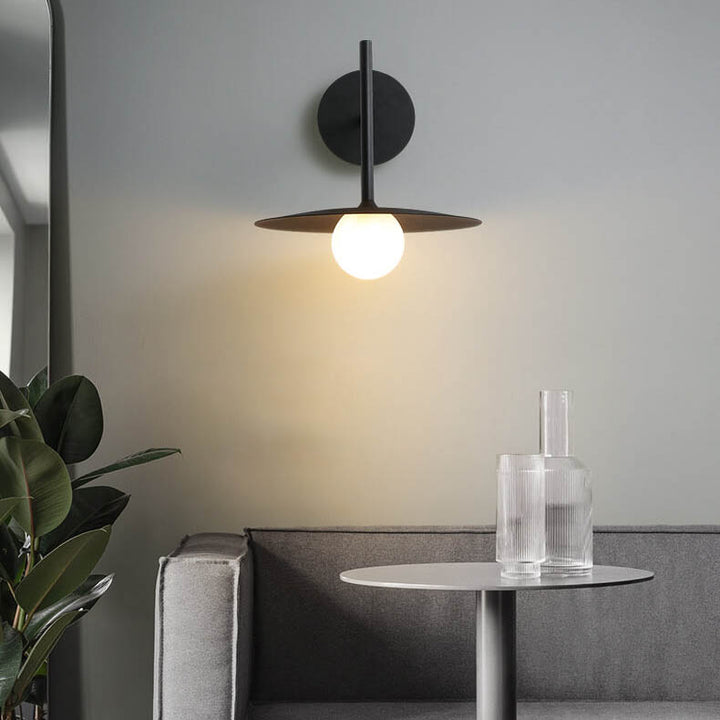 Moderne, minimalistische, einfarbige, runde Hardware-Glas-Wandleuchte mit 1 Licht