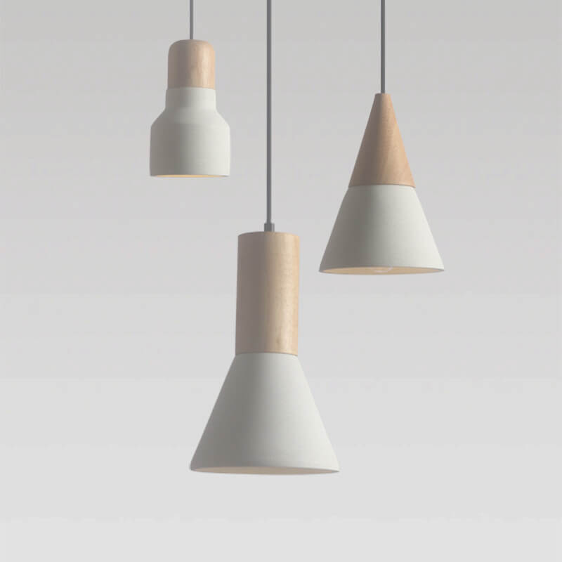Suspension Luminaire à 1 Lumière en Bois de Sable Blanc Minimaliste Moderne en Forme de Trompette Évasée 