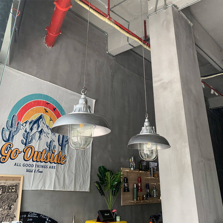 Vintage Industrial Aluminum Iron Glass Dome 1-Light Pendant Light