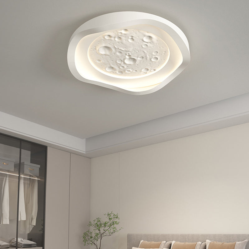 Modern Simplicity Resin Imitation Rock Texture Iron Round Shade LED Flush Mount Ceiling Light For Living Room