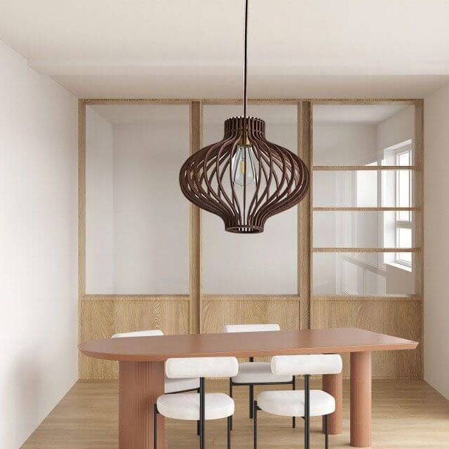 Nordic Vintage Basswood Oval Geometrie 1-Licht Pendelleuchte 