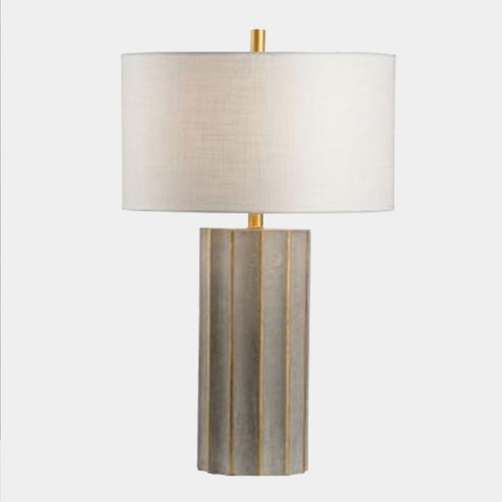 Traditional Japanese Ceramic Striped Column Fabric 1-Light Table Lamp