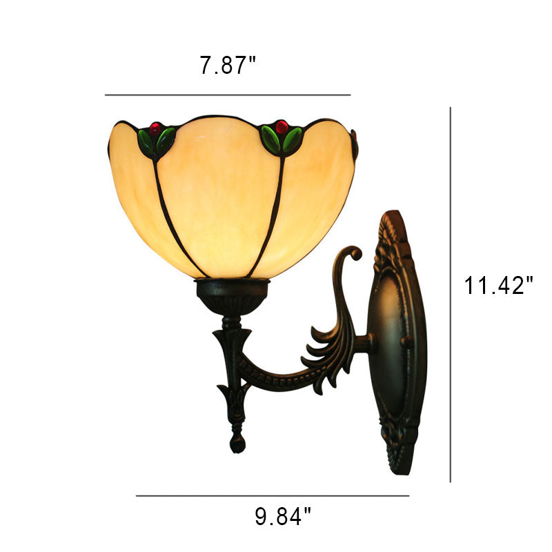 Tiffany Vintage Milk Yellow Glass Gem Bowl 1-Light Wall Sconce Lamp