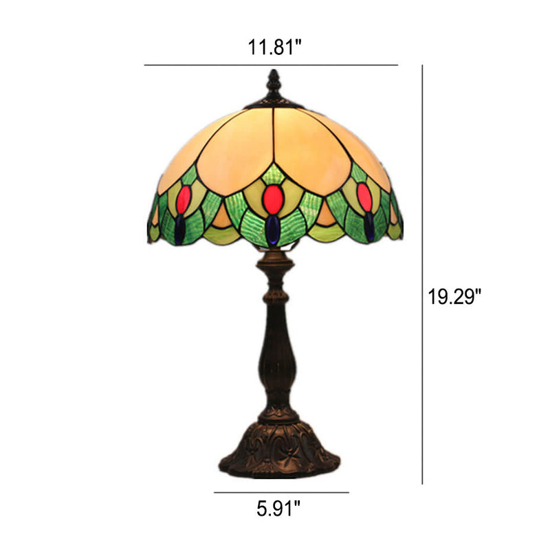 Tiffany European Vintage Gemstone Stained Glass 1-Light Table Lamp