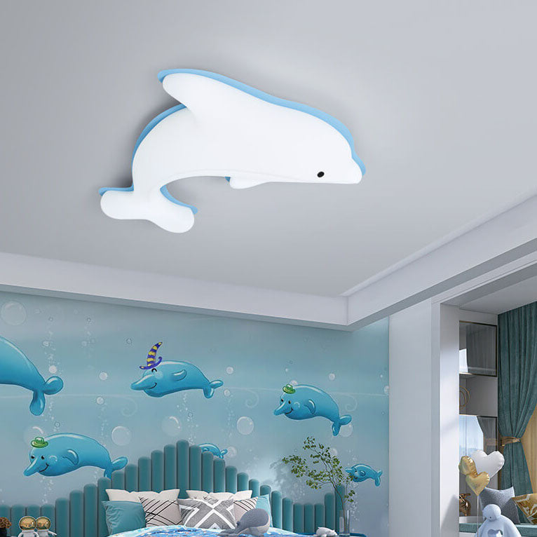 Nordic Cartoon Dolphin Iron PE LED Kids Flush Mount Ceiling Light
