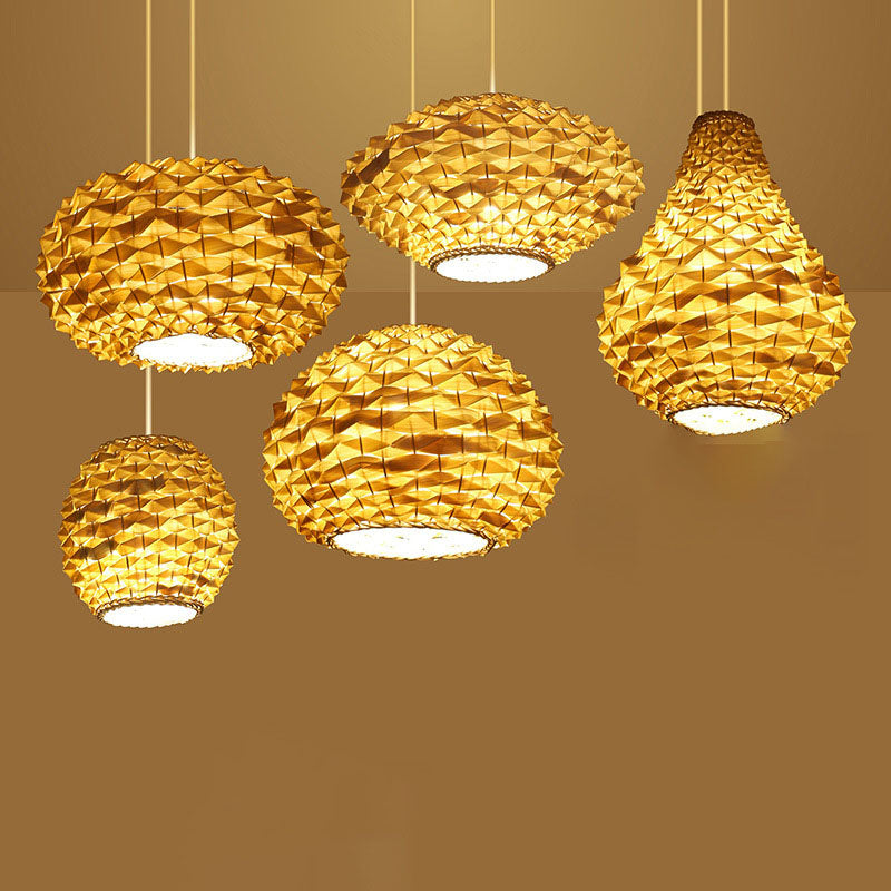 Traditional Chinese Rattan Weaving Pineapple 1-Light Pendant Light For Living Room