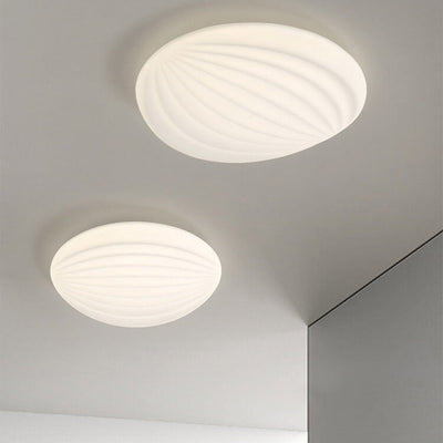 Modern Minimalist Milk White Acrylic Striped Round LED Flush Mount Ceiling Light