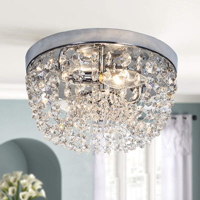 Modern Luxury Crystal Beaded Curtain Round 2-Light Flush Mount Ceiling Light