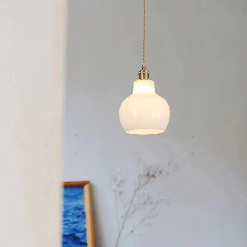 Japanische minimalistische reinweiße 1-Licht-Pendelleuchte aus Kupferglas 