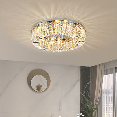 Modern Luxury Dazzling Prismatic Crystal Round Shade 5/8/12-Light Flush Mount Ceiling Light For Living Room