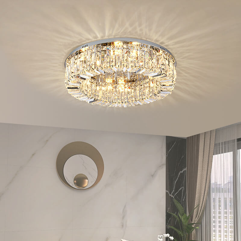 Modern Luxury Dazzling Prismatic Crystal Round Shade 5/8/12-Light Flush Mount Ceiling Light For Living Room