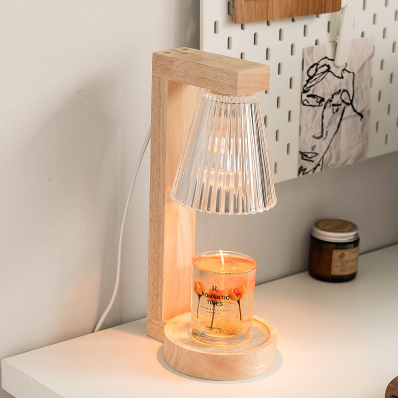 Lampe de table à cire fondue à 1 lumière avec abat-jour conique minimaliste moderne et matériel en bois 