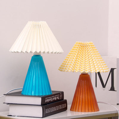 Nordic Pleated Shade Cone Column Base 1-Light Table Lamp