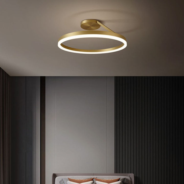 Luz de techo LED semiempotrada de círculo geométrico de cobre completo de simplicidad moderna para sala de estar 