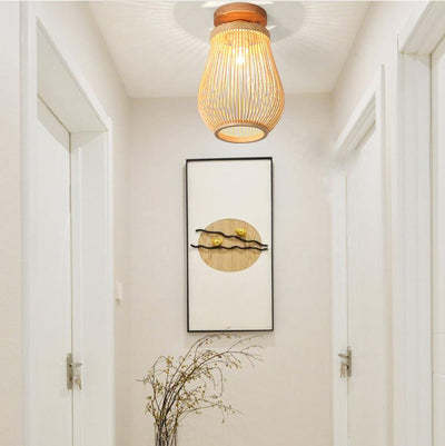 Modern Minimalist Creative Bamboo Weaving Flush Mount Ceiling Lamp